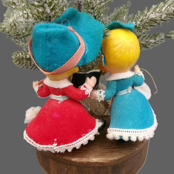 Mary and Her Lamb, Jill and Her Pail Flocked Ornaments, Vintage Christmas - Picture 6 of 8